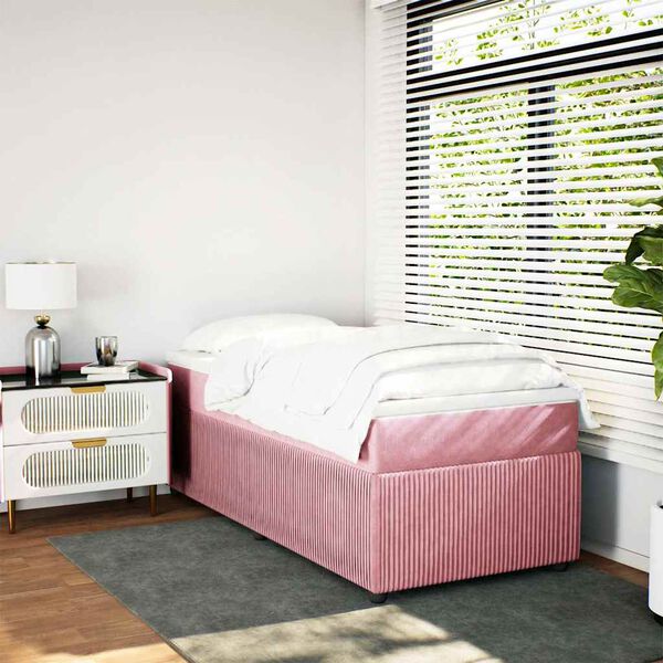 vidaXL Boxspring met matras fluweel roze 90x190 cm
