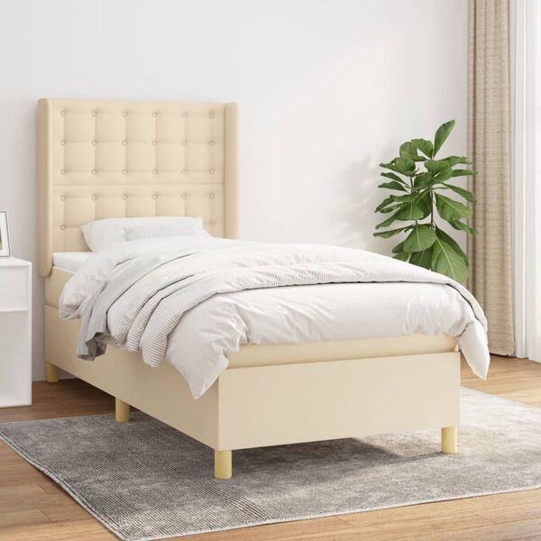 vidaXL Boxspring met matras stof cr&egrave;mekleurig 90x190 cm