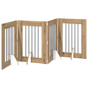 vidaXL Opvouwbaar hondenhek met standaards 4 pcs Artisanaal eiken