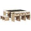 vidaXL 11-delige Tuinset met kussens poly rattan beige