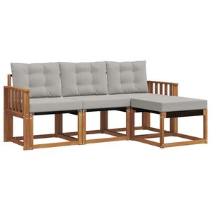 vidaXL Buiten bankenset met kussen 4 pcs Natuurlijk en Lichtgrijs