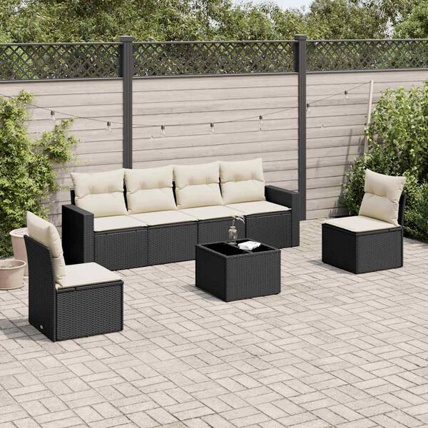 vidaXL 7-delige Loungeset met kussens poly rattan zwart