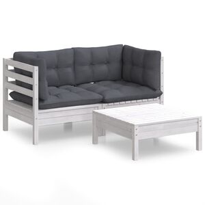 vidaXL 3-delige Loungeset met antracietkleurige kussens grenenhout