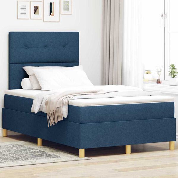 vidaXL Boxspring bed met matras met hoofdeinde Blauw 120 x 200 cm Stof