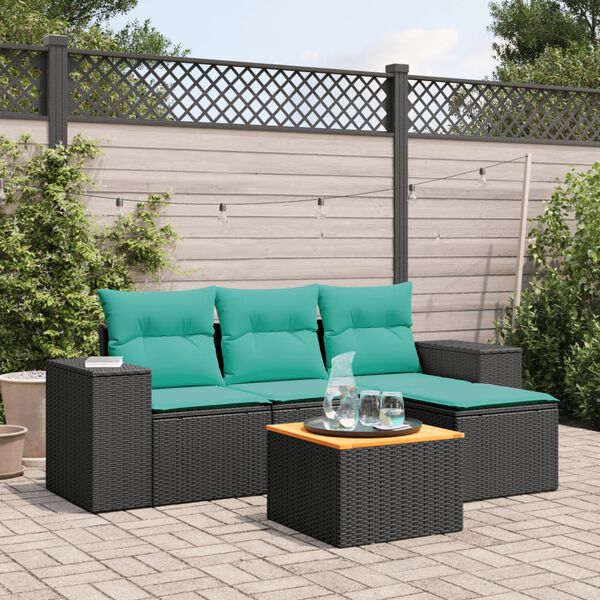 vidaXL 5-delige Loungeset met kussens poly rattan zwart
