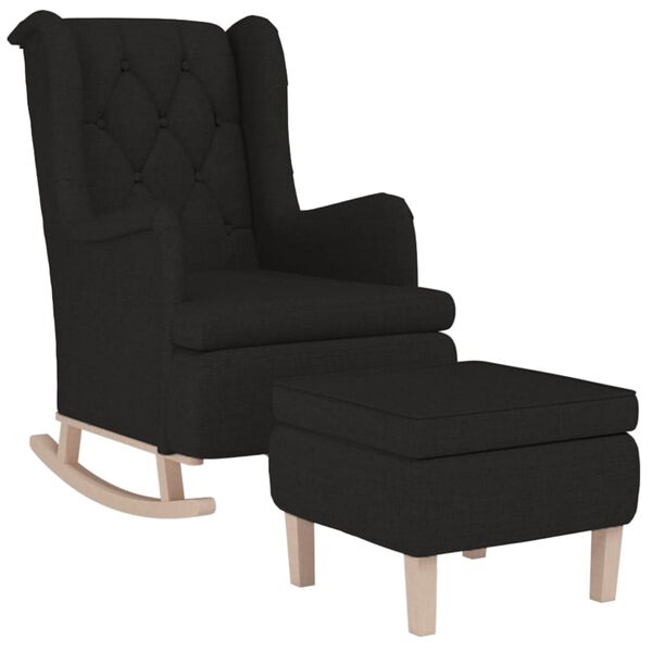 vidaXL Fauteuil met schommelpoten en voetenbank stof zwart