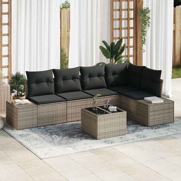 vidaXL Tuin Sofa Set 6 pcs Grijs poly rattan