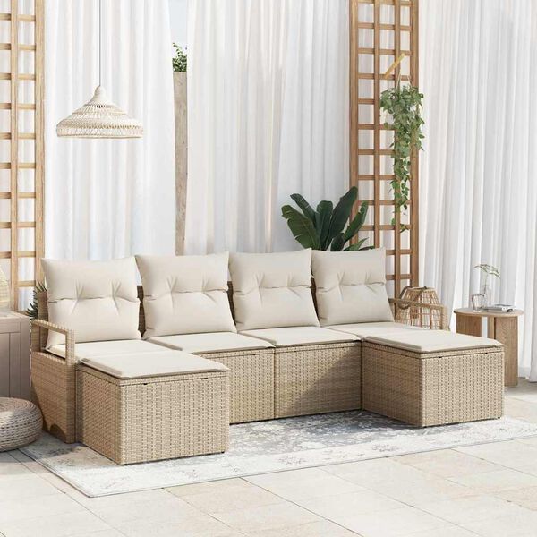 vidaXL Tuin Sofa Set met kussen met opslag 6 pcs Beige en Crème