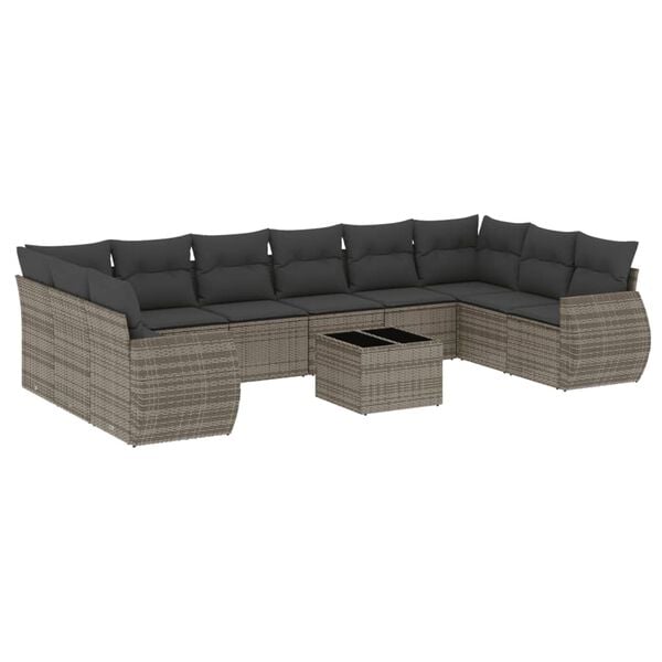 vidaXL 11-delige Loungeset met kussens poly rattan grijs