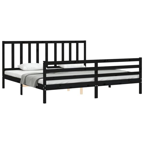 vidaXL Bedframe met hoofdbord massief hout zwart 200x200 cm