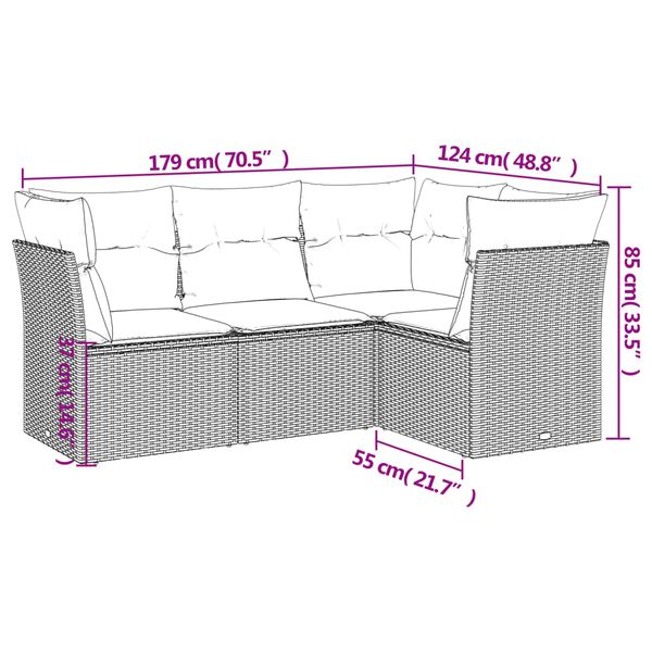 vidaXL 4-delige Loungeset met kussens poly rattan beige