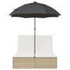 vidaXL Ligbed 2-persoons met kussens en parasol poly rattan beige