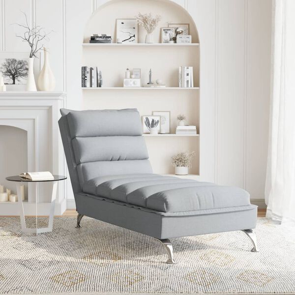 vidaXL Chaise longue met kussens stof lichtgrijs
