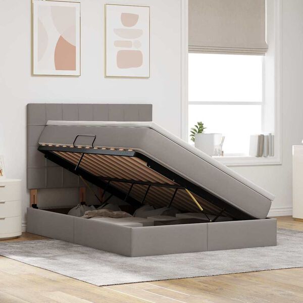 vidaXL Opbergbed met LED met matras Taupe 140 x 190 cm Polyester