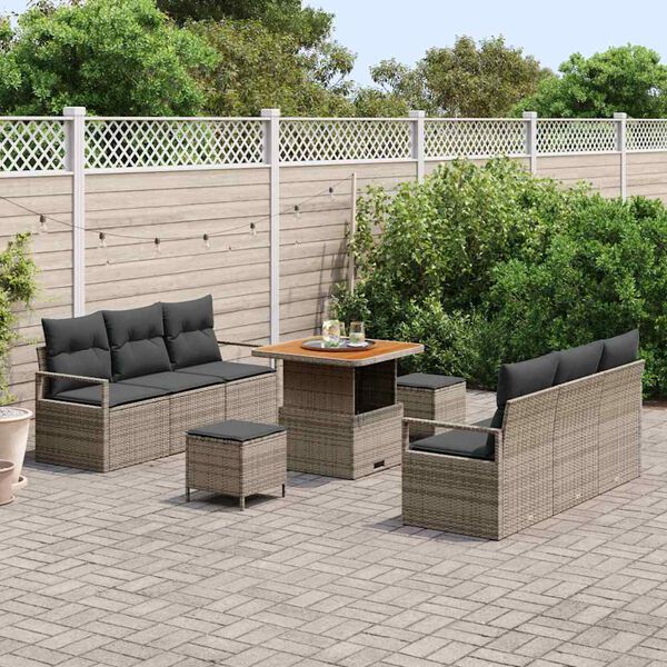 vidaXL Tuinbankenset met kussen 9 pcs Grijs poly rattan