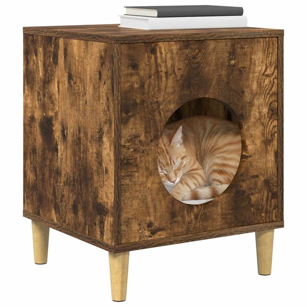 vidaXL Kattenhuis Gerookt eiken 42,5 x 40 x 53 cm Bewerkt hout