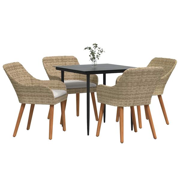 vidaXL Tuin eettafelset met kussen 5 pcs Beige poly rattan