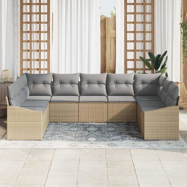 vidaXL Tuin Sofa Set 9 pcs Beige Poly riet