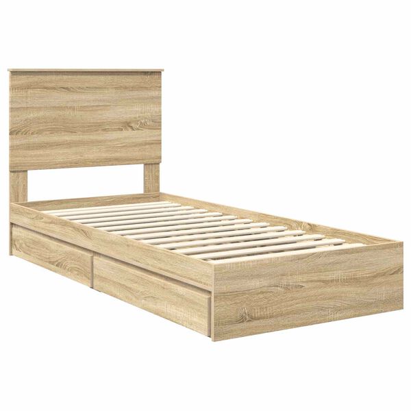 vidaXL Opslag bed met hoofdeinde Sonoma Eiken 90 x 200 cm Bewerkt hout