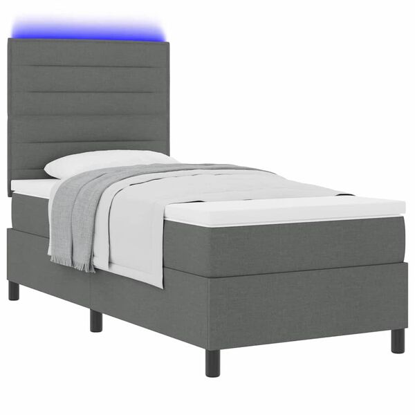 vidaXL Boxspring bed met matras met LED Donkergrijs 90 x 200 cm Stof