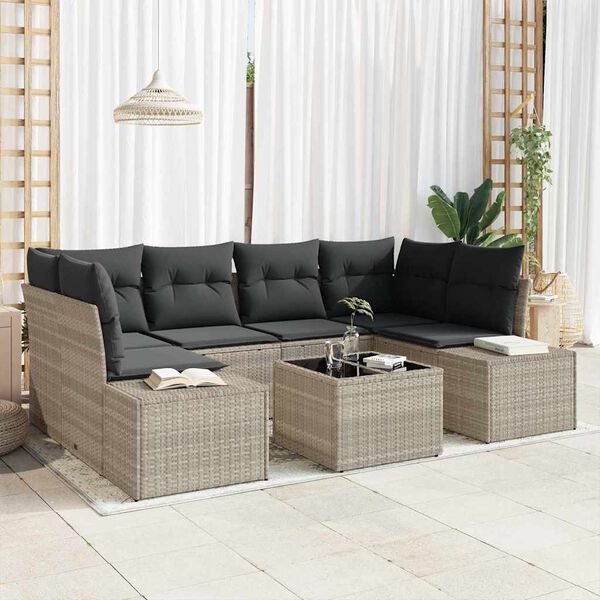 vidaXL Tuin Sofa Set 8 pcs Licht Grijs en Donker Grijs poly rattan