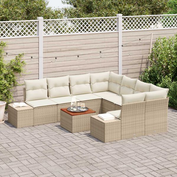 vidaXL Tuinbankenset met opslag 9 pcs Beige en Cr&egrave;me poly rattan