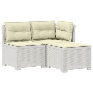 vidaXL 3-zits tuinbank met kussens in rattanlook PP Wit