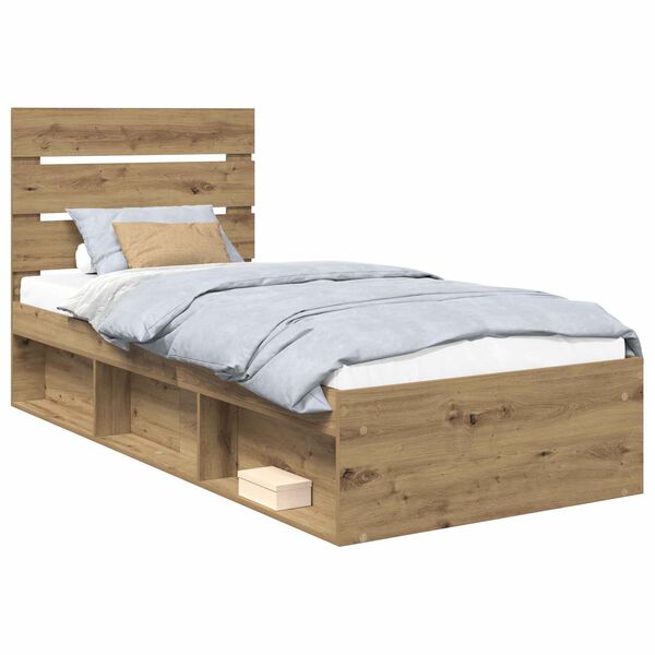 vidaXL Bedframe Ambachtelijk eiken 75 x 190 cm Massief grenenhout