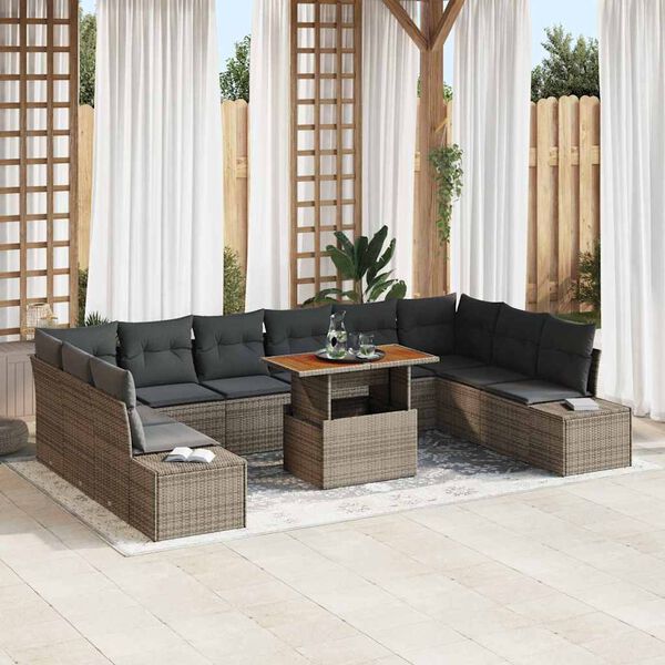 vidaXL Tuin Sofa Set met opslag 11 pcs Grijs Poly riet
