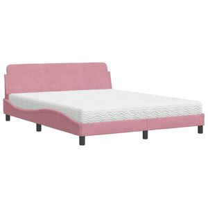 vidaXL Bed met matras "Dover" fluweel roze 160x200 cm