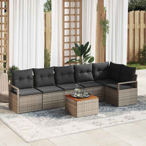 vidaXL Tuin Sofa Set met kussen 7 pcs Grijs Poly riet