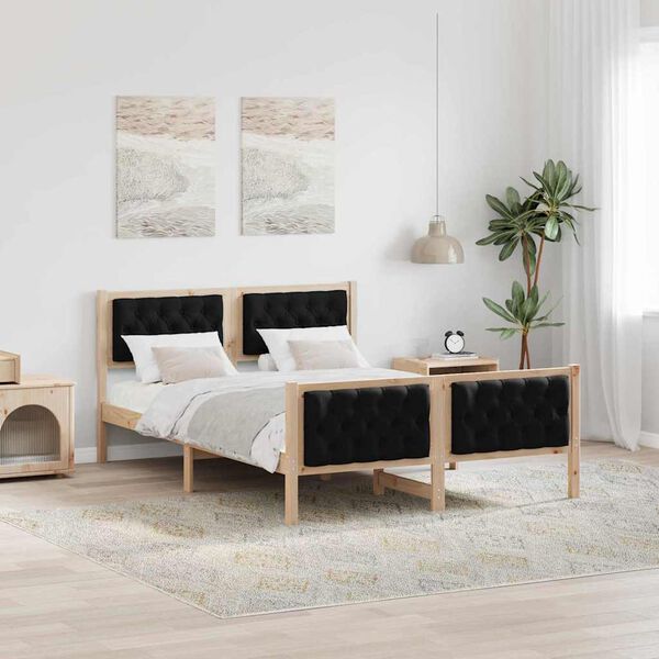 vidaXL Bedframe met hoofdeinde Zwart 140 x 190 cm Massief grenenhout