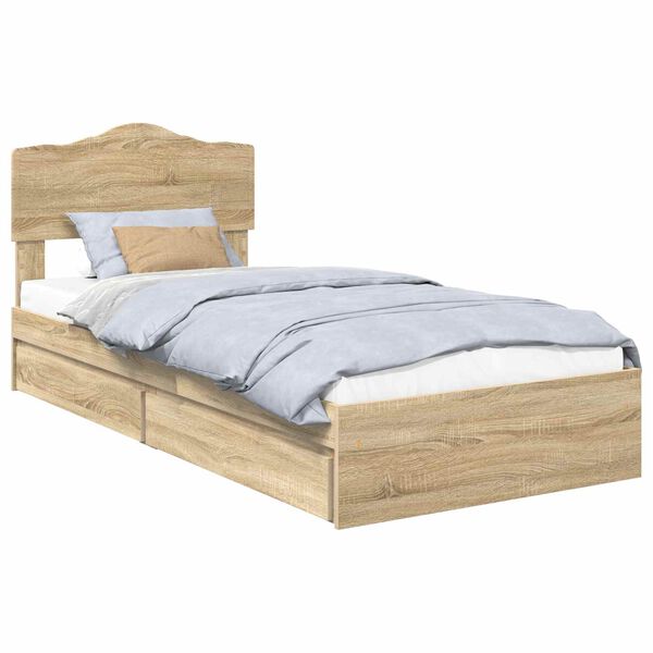vidaXL Opslag bed met hoofdeinde Sonoma Eiken 90 x 200 cm Bewerkt hout