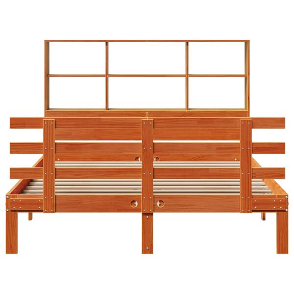 vidaXL Bed met boekenkast zonder matras grenenhout wasbruin 140x190 cm