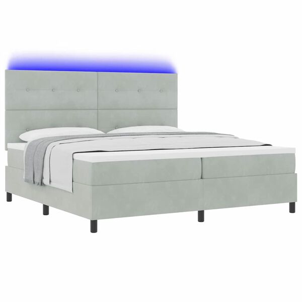 vidaXL LED Box Spring Bed met matras Lichtgrijs 200 x 200 cm Stof