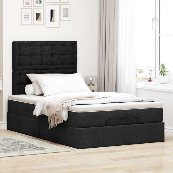 vidaXL Ottoman bed met matras 120x190 cm stof zwart
