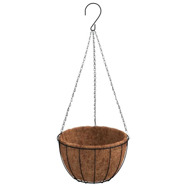 vidaXL Plantenbakken hangend 4 st met kokosbak staal Ø 40x63 cm zwart