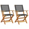 vidaXL Opklapbare stoelen, 2 stuks, zwart, massief acaciahout en polyrotan.