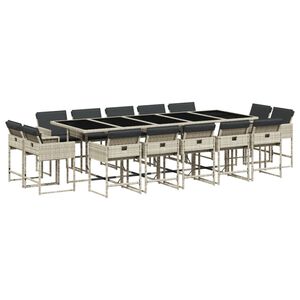 vidaXL 15-delige Tuinset met kussens poly rattan lichtgrijs