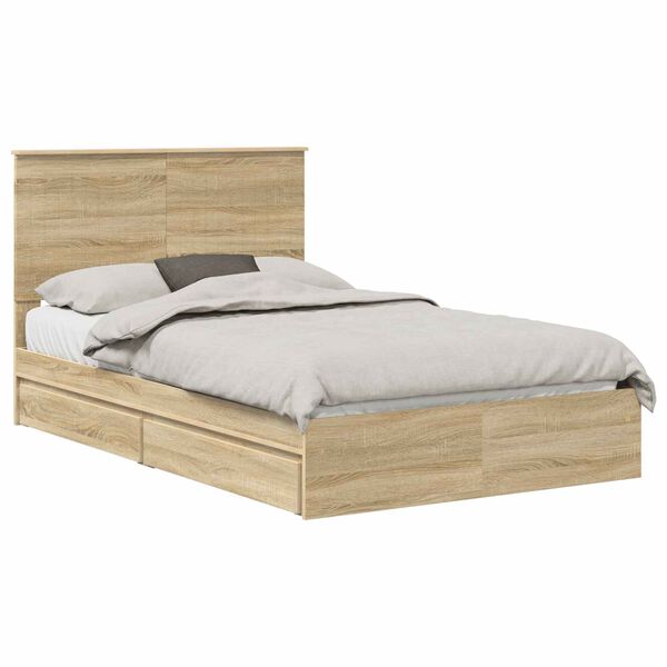 vidaXL Opslag bed met lade Sonoma Eiken 120 x 190 cm Bewerkt hout