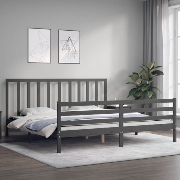 vidaXL Bedframe met hoofdbord massief hout grijs 200x200 cm