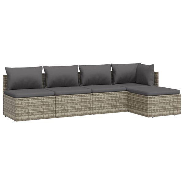 vidaXL 5-delige Loungeset met kussens poly rattan grijs