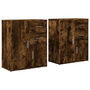 vidaXL Dressoirs 2 st 60x31x70 cm bewerkt hout gerookt eikenkleurig