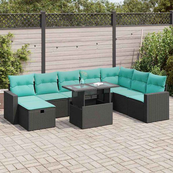 vidaXL 9-delige Loungeset met kussens poly rattan acacia grijs