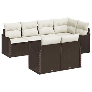 vidaXL Tuin Sofa Set met kussen met opslag 7 pcs Bruin Poly riet