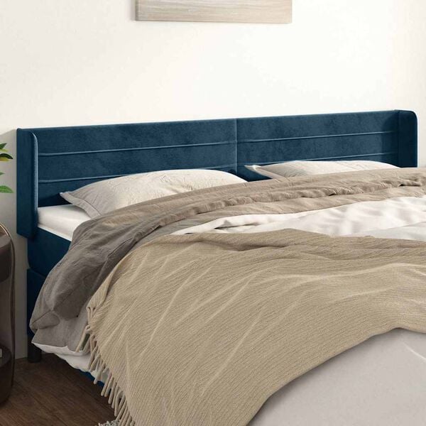 vidaXL Hoofdbord met randen 183x16x78/88 cm fluweel donkerblauw