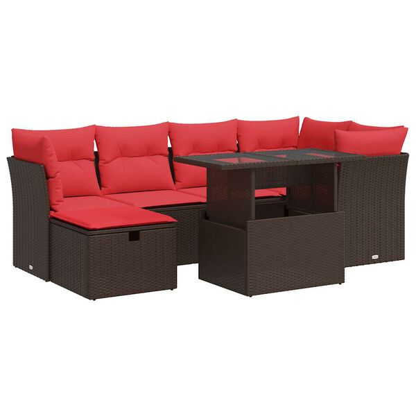 vidaXL 7-delige Loungeset met kussens poly rattan acacia bruin