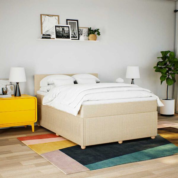 vidaXL Boxspring met matras stof cr&egrave;mekleurig 140x200 cm