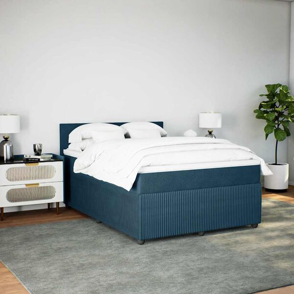 vidaXL Boxspring met matras fluweel blauw 160x200 cm