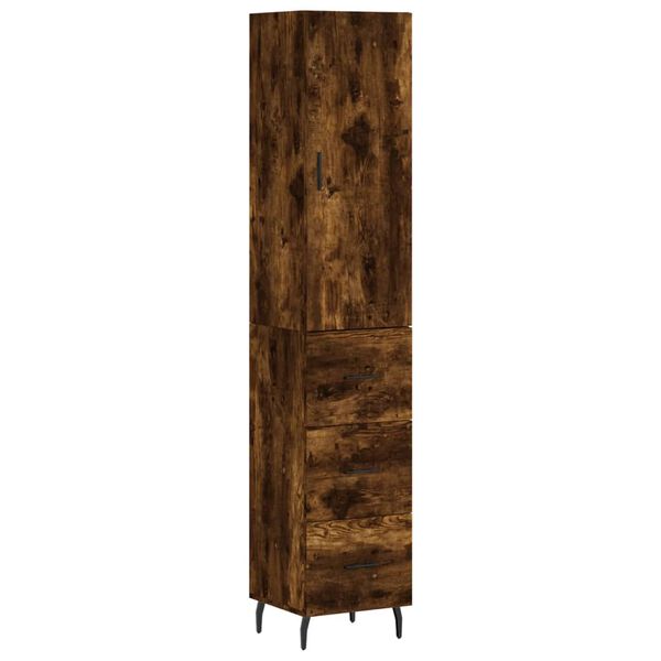 vidaXL Hoge kast 34,5x34x180 cm bewerkt hout gerookt eikenkleurig